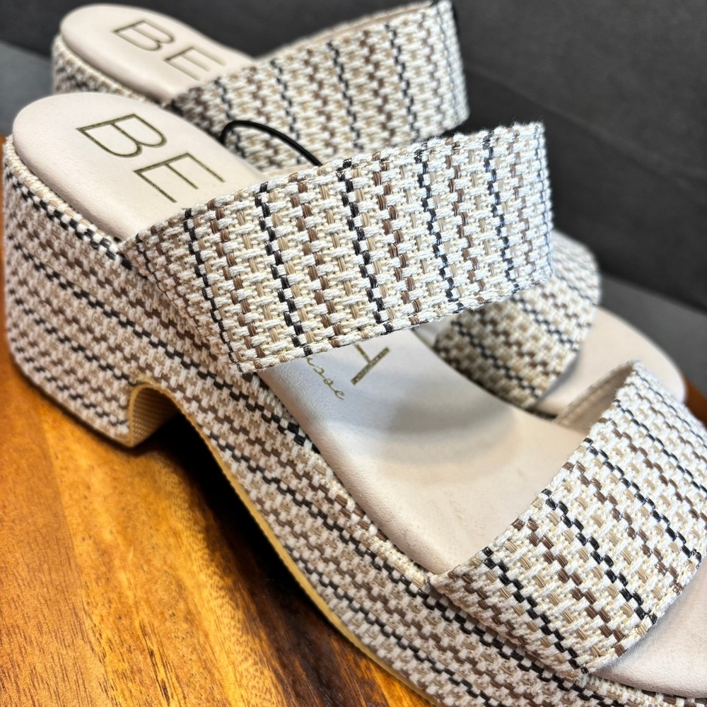 Y2K style, Woven Platform Sandals, Tan Cream Block Heel Women's size 11